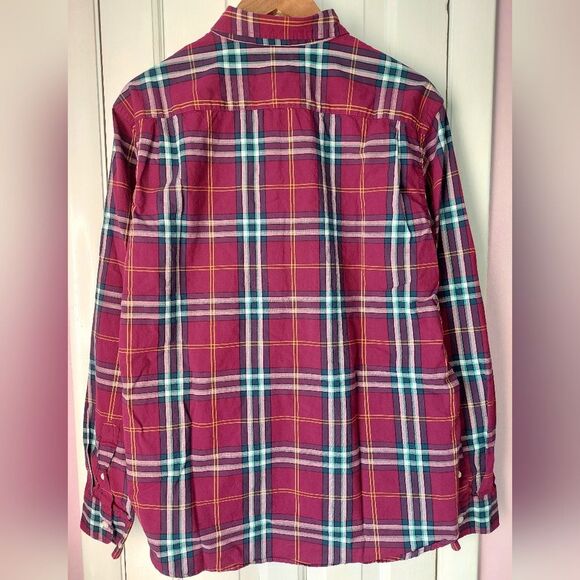 Old Navy Brick Red Plaid Flannel Button-down Shirt Sz L - Picture 7 of 10